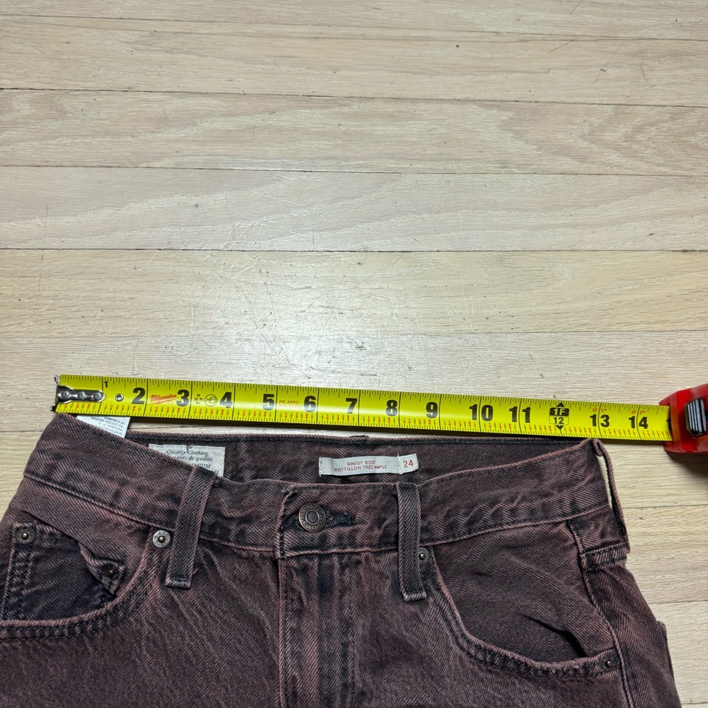 Levi's Premium Baggy Boot Jeans W24 L31 Brown Overdyed Y2K Bootcut - Picture 7 of 10